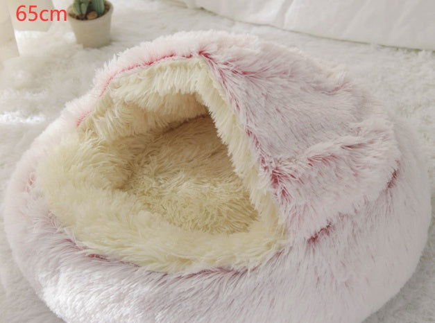 Lit 2 en 1 pour chien et chat - Lit d'hiver rond en peluche chaud pour animaux de compagnie - Lit doux et long en peluche pour animaux de compagnie